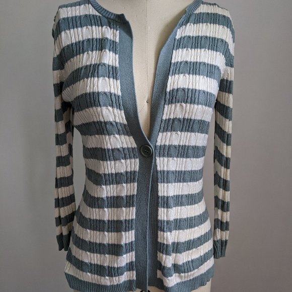 BCBG striped silk one-button cardigan - Picture 1 of 4